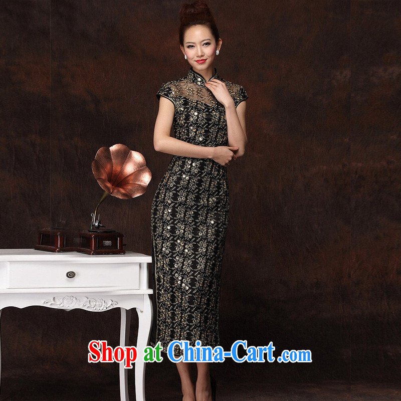 light at the improved stylish long cheongsam embroidery high's sexy retro banquet cheongsam dress female XWGQF - S 134 - 1 black XXXL, light (at the end QM), shopping on the Internet