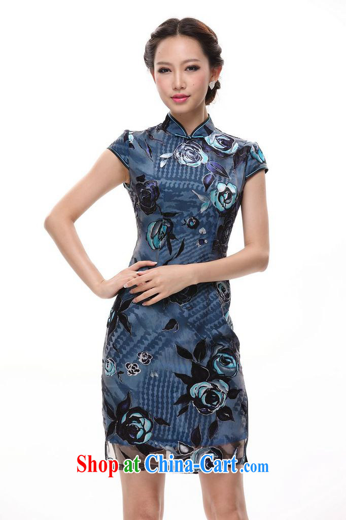 Shallow end antique Chinese improved stylish Silk Cheongsam dress blue XWG XXXL pictures, price, brand platters! Elections are good character, the national distribution, so why buy now enjoy more preferential! Health