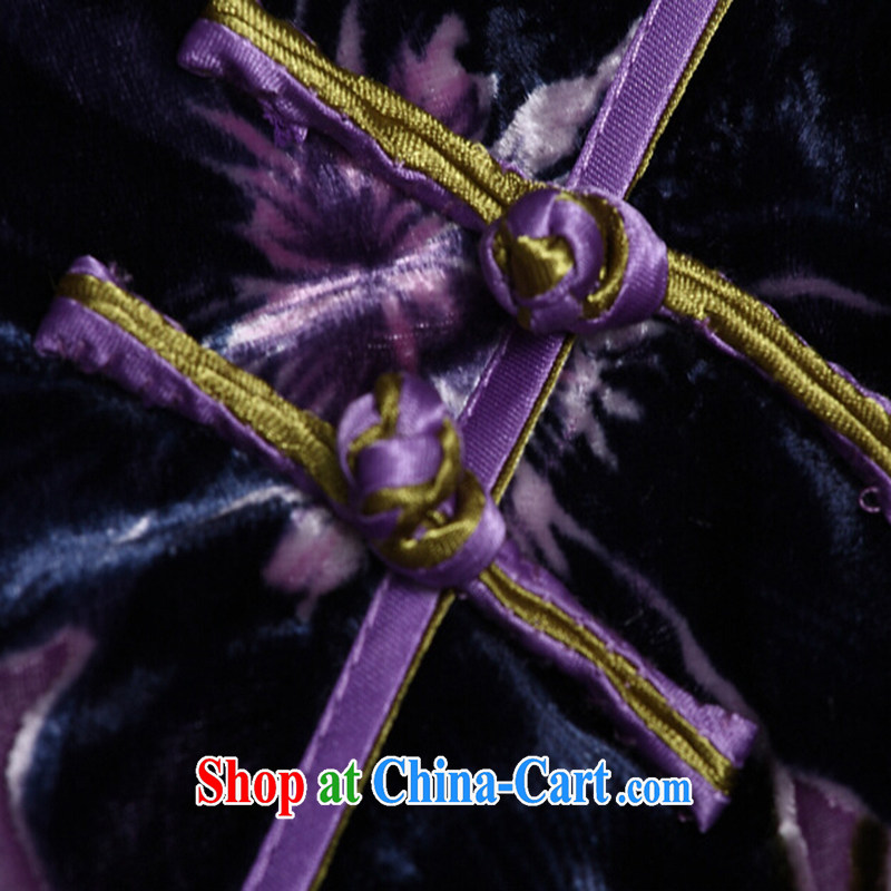light at the improved stylish summer retro short Chinese qipao bows sauna silk XWG M purple, light (at the end) QM, shopping on the Internet