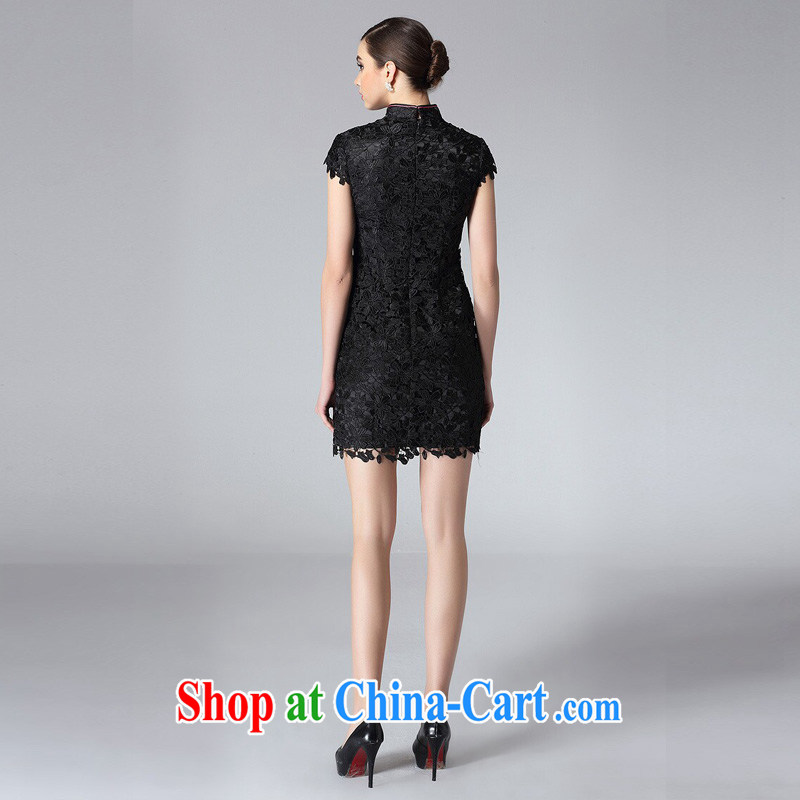 Very high end water-soluble lace cheongsam dress stylish and improved three-dimensional embroidery elegant qipao female XWGQF 8810 black XXL, shallow end (QM), and on-line shopping