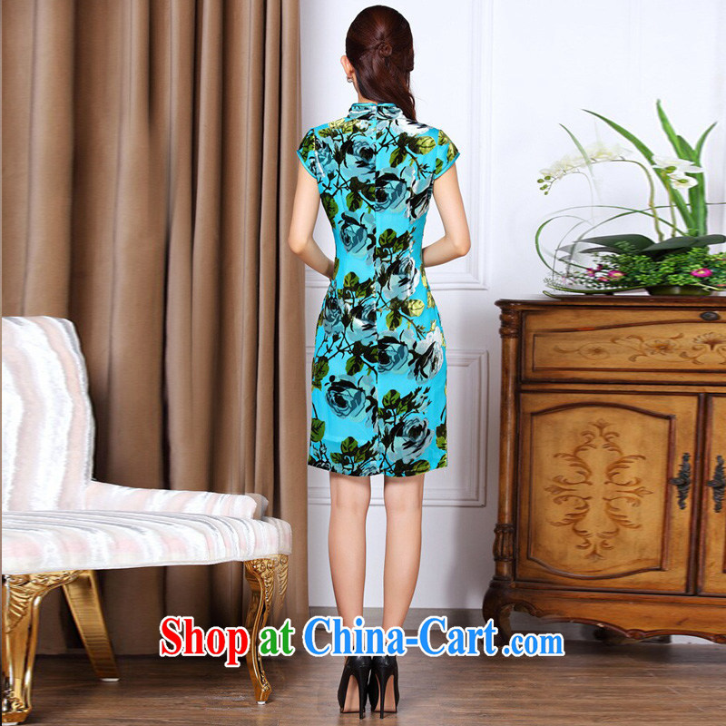 The end is improved and stylish low-power's Sauna silk daily short cheongsam XWGQF 1307 - 86 blue XXXL, shallow end (QM), shopping on the Internet