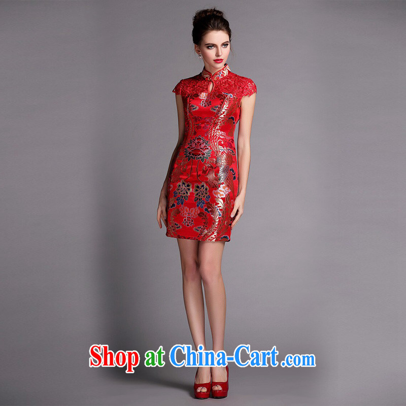 The end is very stylish and improved water-soluble cheongsam dress sexy wedding dress XWGQF 140,505 red S, shallow end (QM), shopping on the Internet