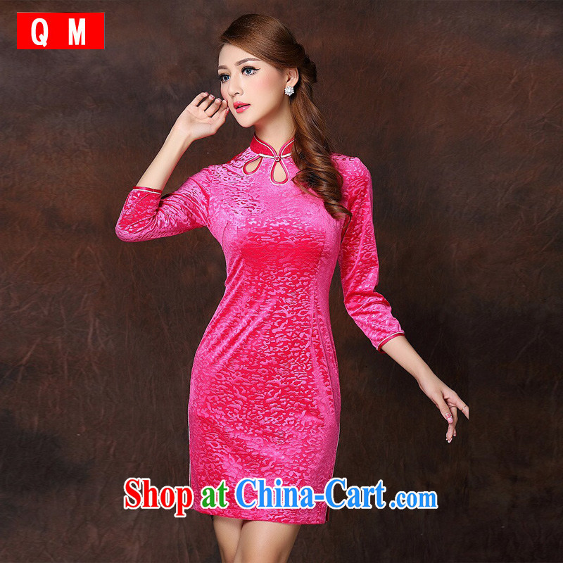 light at the girl with a refined and Stylish retro in velvet cuff short cheongsam XWGQF 141,002 picture color XL