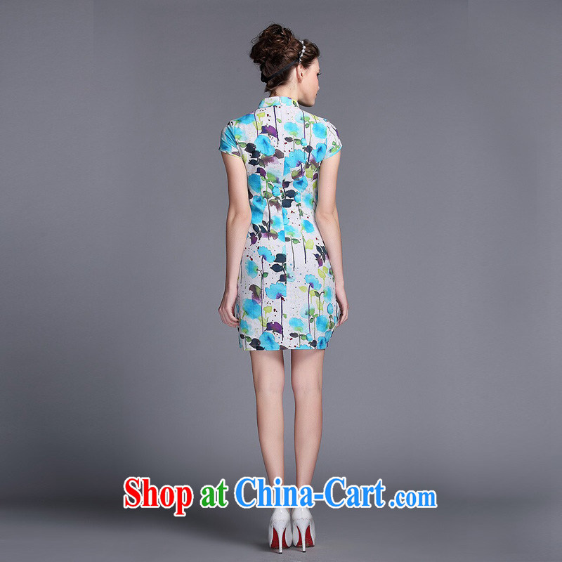 light at the linen water and ink stamp-Korea Lao wind short cheongsam XWGQF 140,531 picture color XXL, light (at the end QM), shopping on the Internet