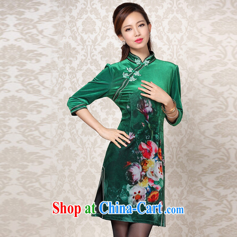 light at the Stylish retro wool stamp double-flap in short sleeves cheongsam XWGQF 13 - 26 emerald green XXXL, light (at the end) QM, shopping on the Internet