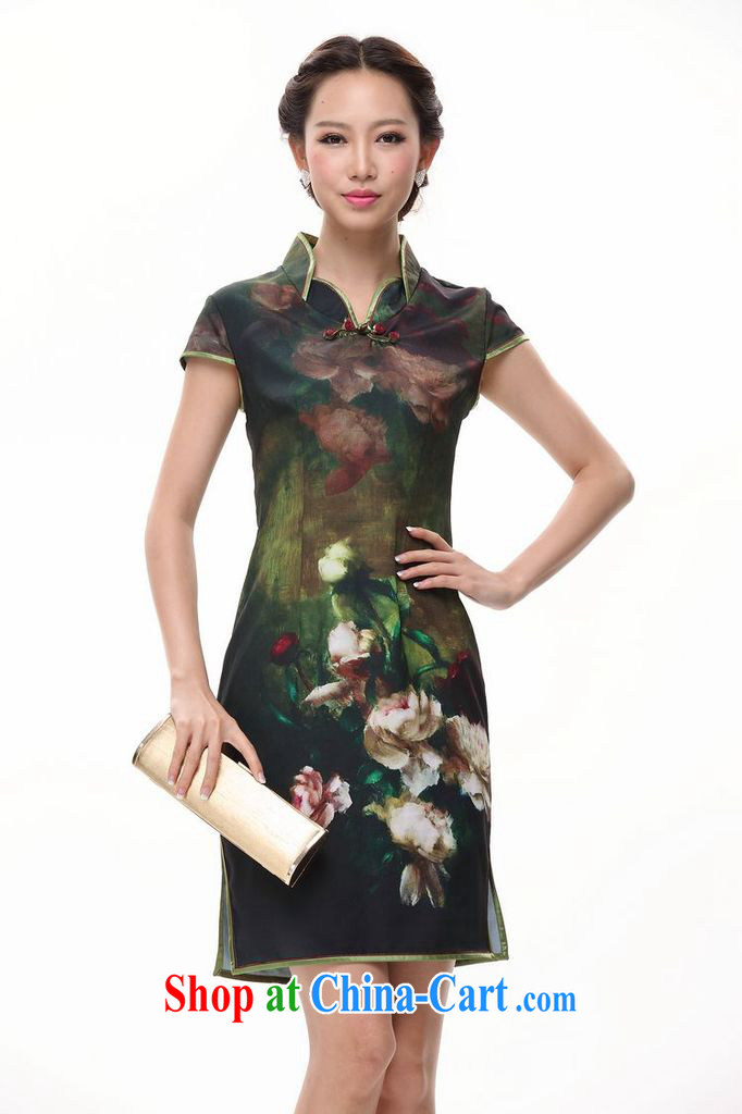 Shallow end improved sepia ink Peony cheongsam dress skirt short Chinese XWGQP 002 - 5 green XXL pictures, price, brand platters! Elections are good character, the national distribution, so why buy now enjoy more preferential! Health