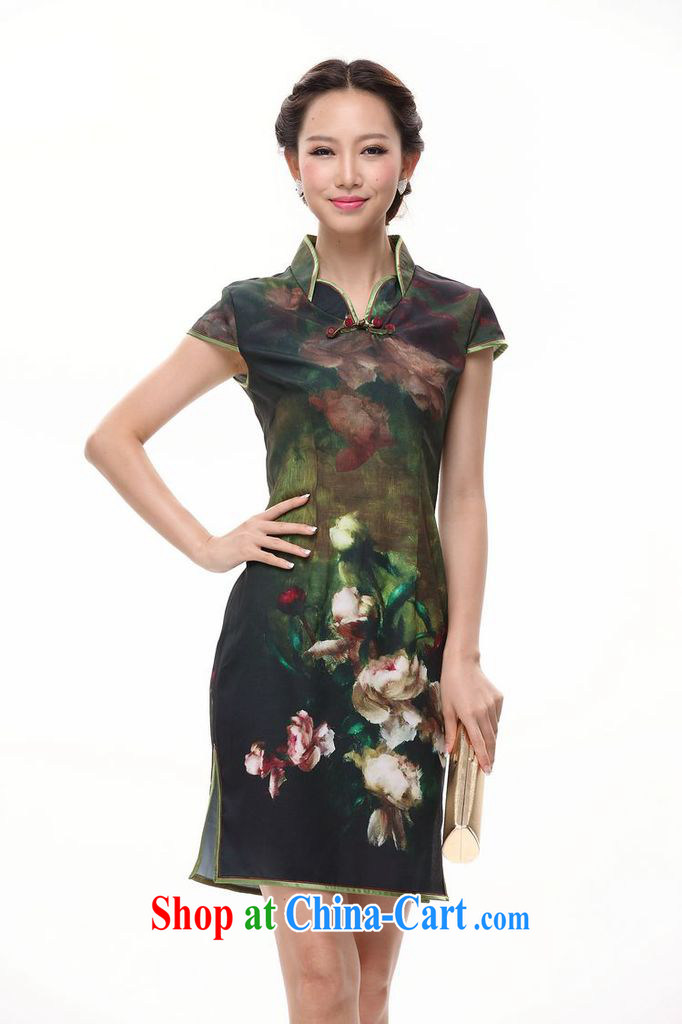 Shallow end improved sepia ink Peony cheongsam dress skirt short Chinese XWGQP 002 - 5 green XXL pictures, price, brand platters! Elections are good character, the national distribution, so why buy now enjoy more preferential! Health