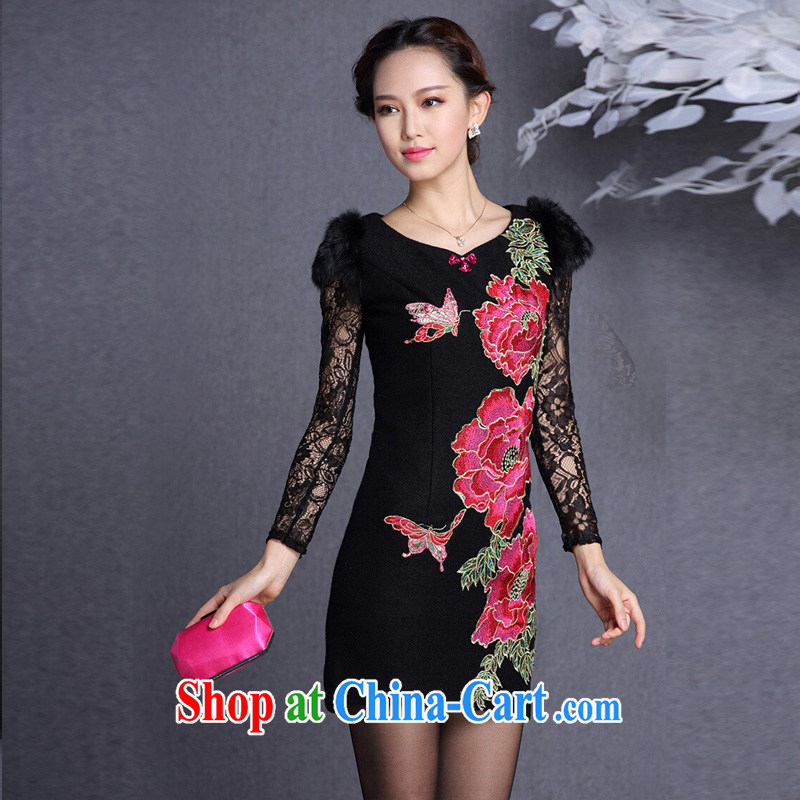 light at the improved stylish Beauty and Hair shoulder embroidered hair so short cheongsam XWGQF 13,017 black XXL, light (at the end) QM, shopping on the Internet