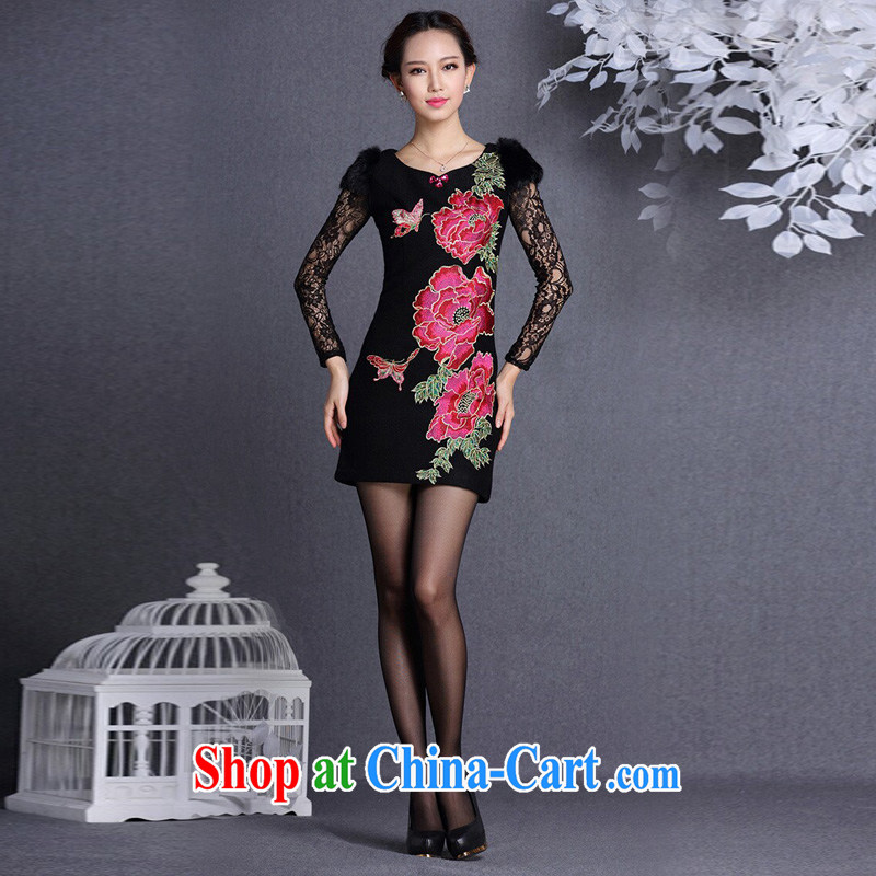 light at the improved stylish Beauty and Hair shoulder embroidered hair so short cheongsam XWGQF 13,017 black XXL, light (at the end) QM, shopping on the Internet