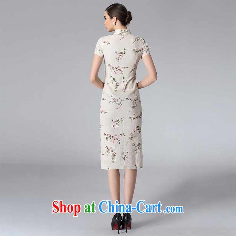 Shallow end antique linen long cheongsam stylish improved daily short-sleeved cheongsam dress of Korea Tang replace XWGQF 8811 white XXL, light (at the end) QM, shopping on the Internet