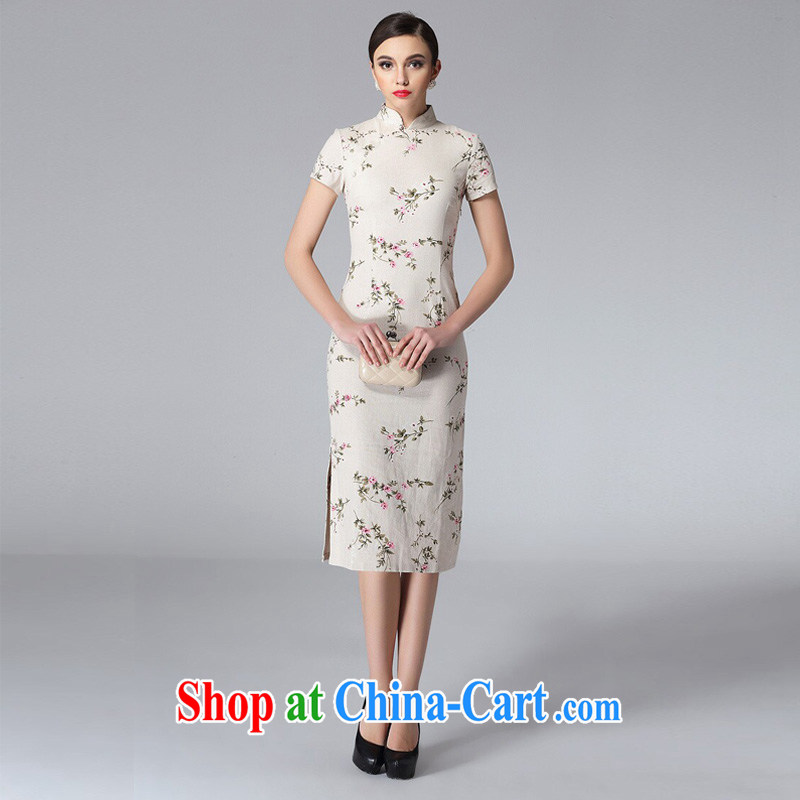 Shallow end antique linen long cheongsam stylish improved daily short-sleeved cheongsam dress of Korea Tang replace XWGQF 8811 white XXL, light (at the end) QM, shopping on the Internet