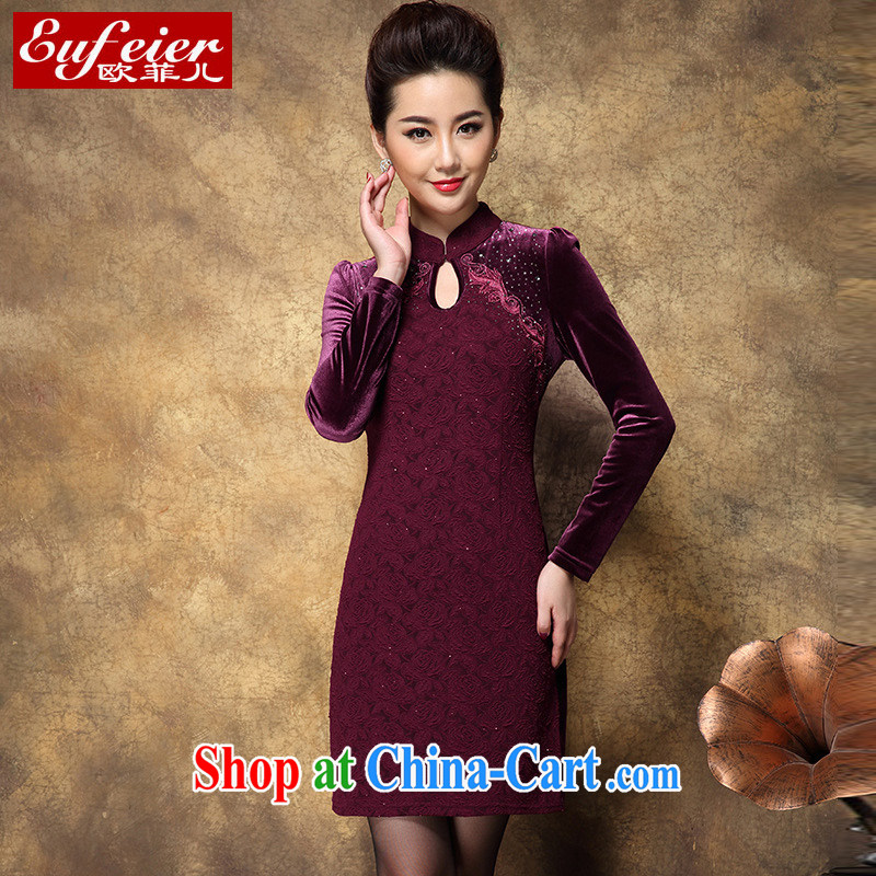 EUFEIER 2014 autumn and winter clothing new velvet cheongsam dress female beauty graphics thin volume to payment RQ 321 wine red XXXXL, EUFEIER, shopping on the Internet