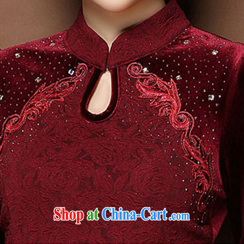 EUFEIER 2014 autumn and winter clothing new velvet cheongsam dress female beauty graphics thin volume to payment RQ 321 wine red XXXXL, EUFEIER, shopping on the Internet