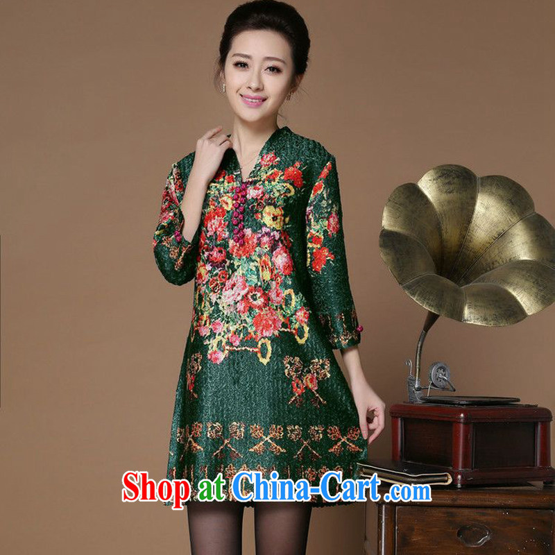Forest narcissus 2015 spring loaded on the older mom with wrinkled, semi-open collar Silk Cheongsam Chinese dresses XYY - 1286 - 1 green XL