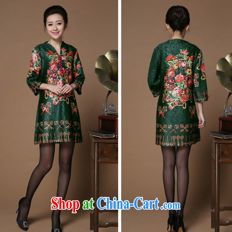 Forest narcissus 2015 spring loaded on the older mom with wrinkled, semi-open collar Silk Cheongsam Chinese dresses XYY - 1286 - 1 green XL, forest narcissus (SenLinShuiXian), shopping on the Internet