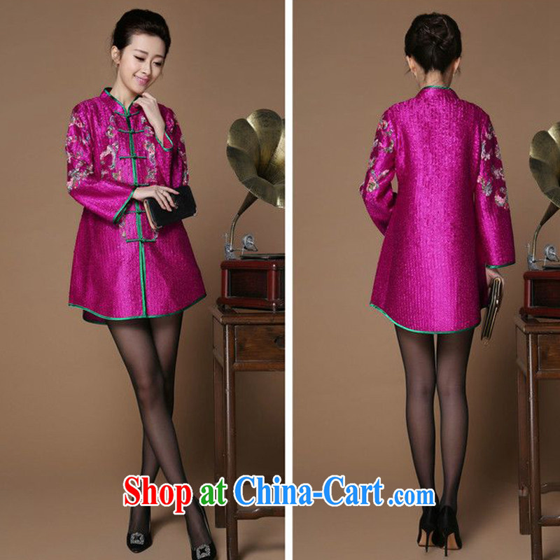 Forest narcissus spring 2015 the new loose the code, for wrinkles Tang Single Row snap stamp floral middle-aged and older dresses jacket XYY - 8501 of purple XXL, forest narcissus (SenLinShuiXian), online shopping