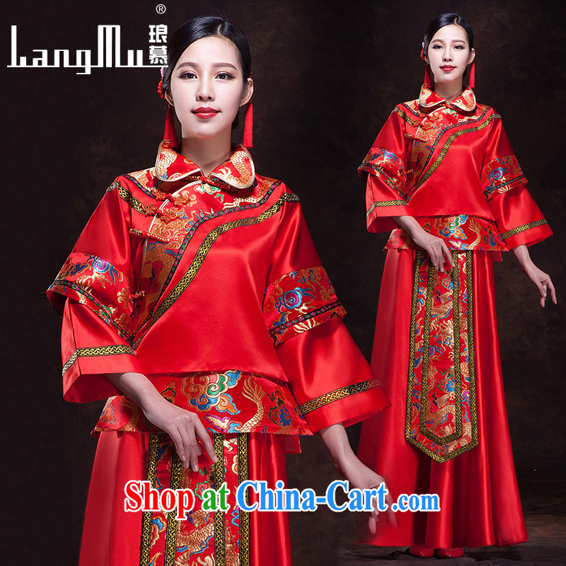 Luang Prabang in 2015 new show reel Service Bridal wedding dresses red toast serving Chinese style wedding dresses long-sleeved dress show kimono M