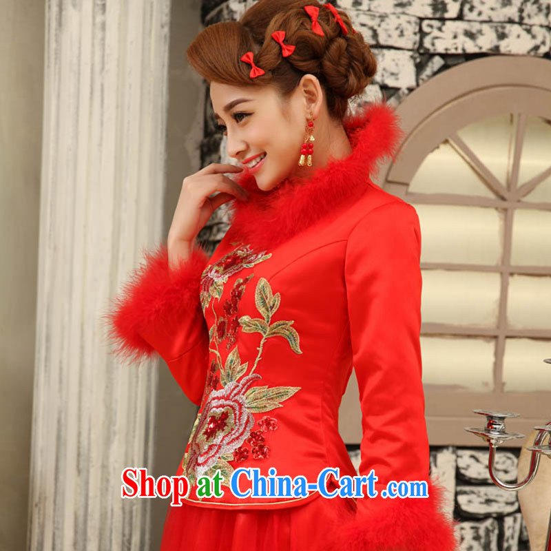 Marriage true love wedding dress bows Kit 2015 new stylish red marriages, long-sleeved warm winter outfit $196 red dresses + 8 piece XXL, married love, shopping on the Internet