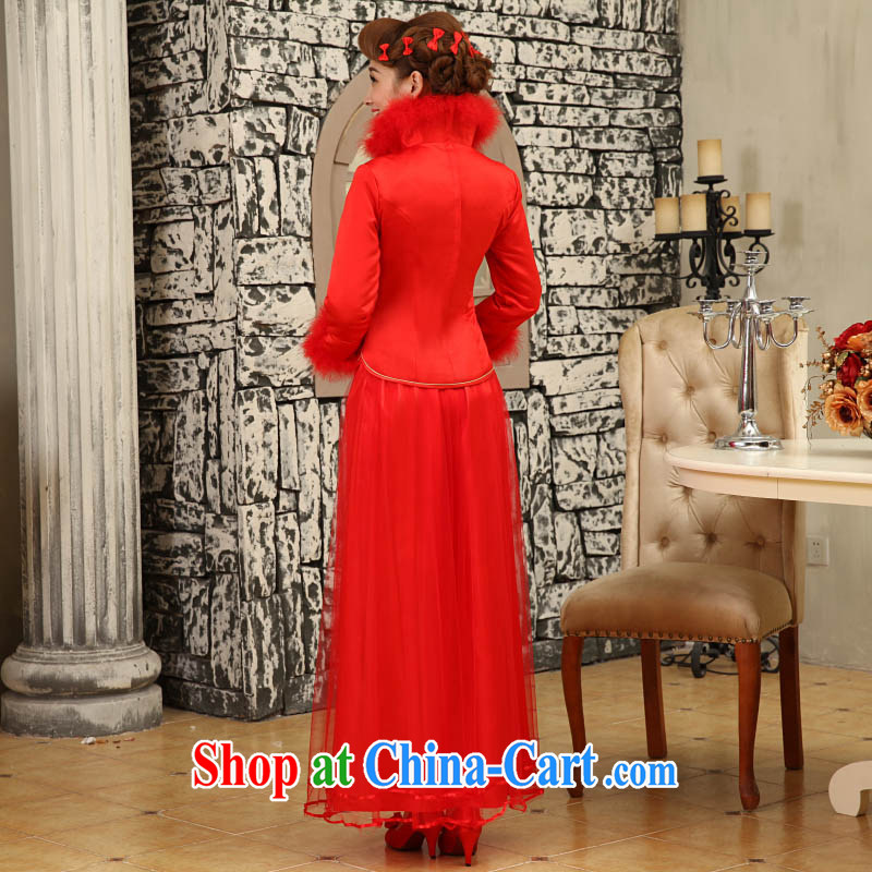Marriage true love wedding dress bows Kit 2015 new stylish red marriages, long-sleeved warm winter outfit $196 red dresses + 8 piece XXL, married love, shopping on the Internet
