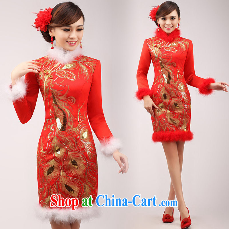 Marriages served toast 2015 winter new stylish dress red improved cheongsam long-sleeved short winter clothing female white white hair XXL, married love, shopping on the Internet