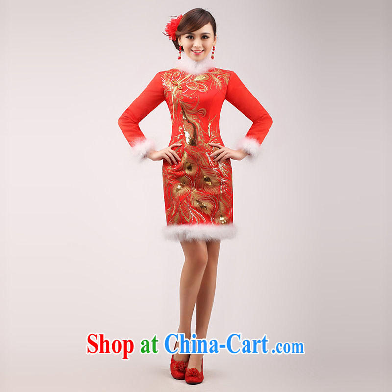 Marriages served toast 2015 winter new stylish dress red improved cheongsam long-sleeved short winter clothing female white white hair XXL, married love, shopping on the Internet
