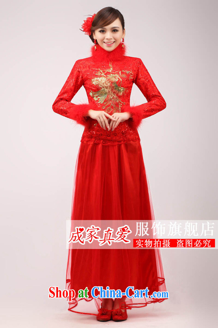 Getting married is really love bridal wedding dresses 2015 new stylish Chinese improved bows clothes red long, long-sleeved gown winter clothing female white hair XL pictures, price, brand platters! Elections are good character, the national distribution, so why buy now enjoy more preferential! Health