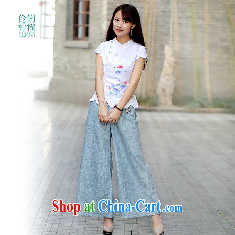 Lara lemon original design art van Tang pants cotton Ma 40,058 China wind antique ethnic wind female blue - pre-sale 15 days shipment are code - pre-sale 15 days Shipment
