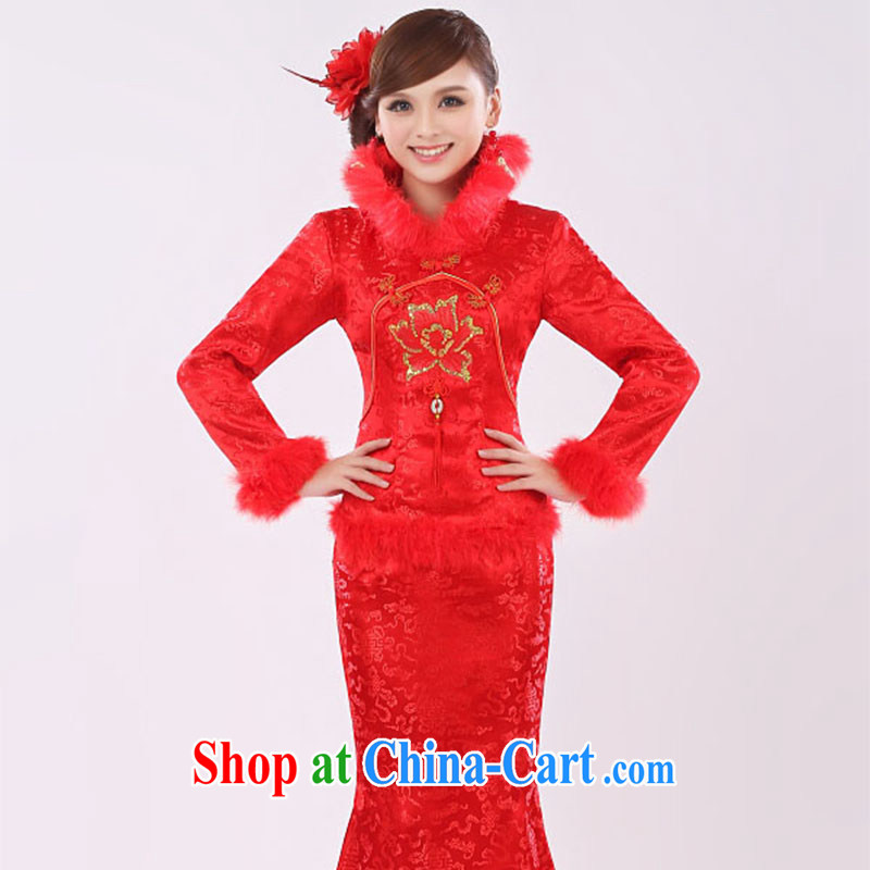 Marriage true love bridal toast service 2015 New red long, long-sleeved wedding dresses stylish improved cheongsam graphics thin winter female Red XXL, married love, shopping on the Internet