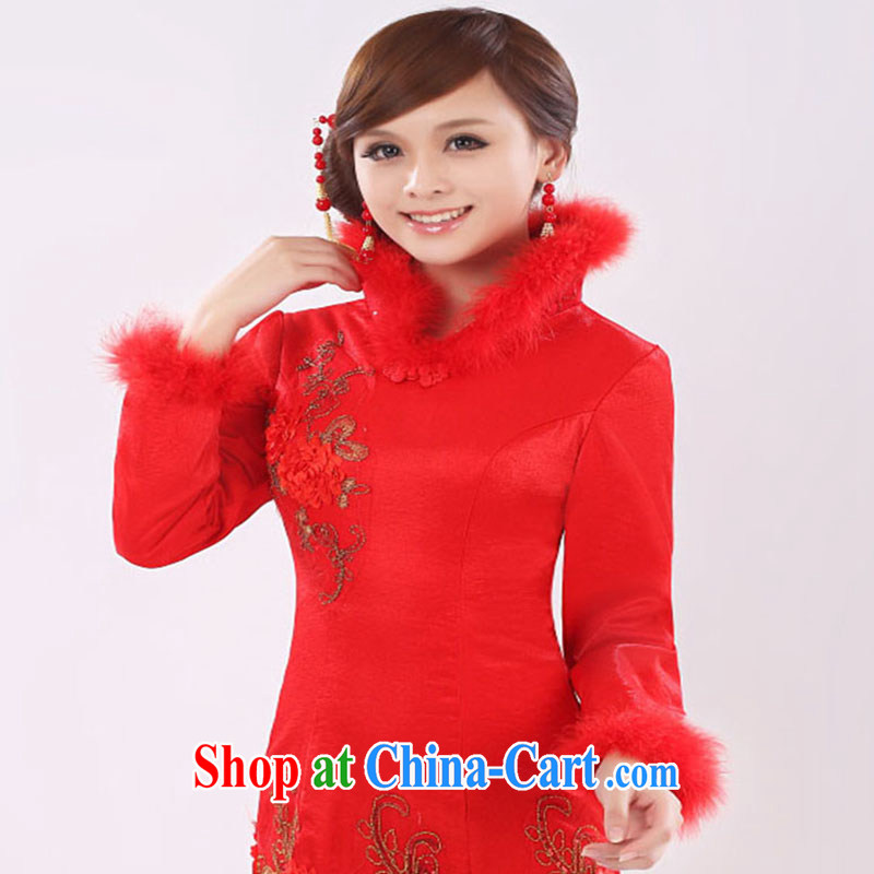 Marriage true love bridal toast service 2015 New red long, long-sleeved wedding dresses stylish improved cheongsam graphics thin winter female Red XXL, married love, shopping on the Internet