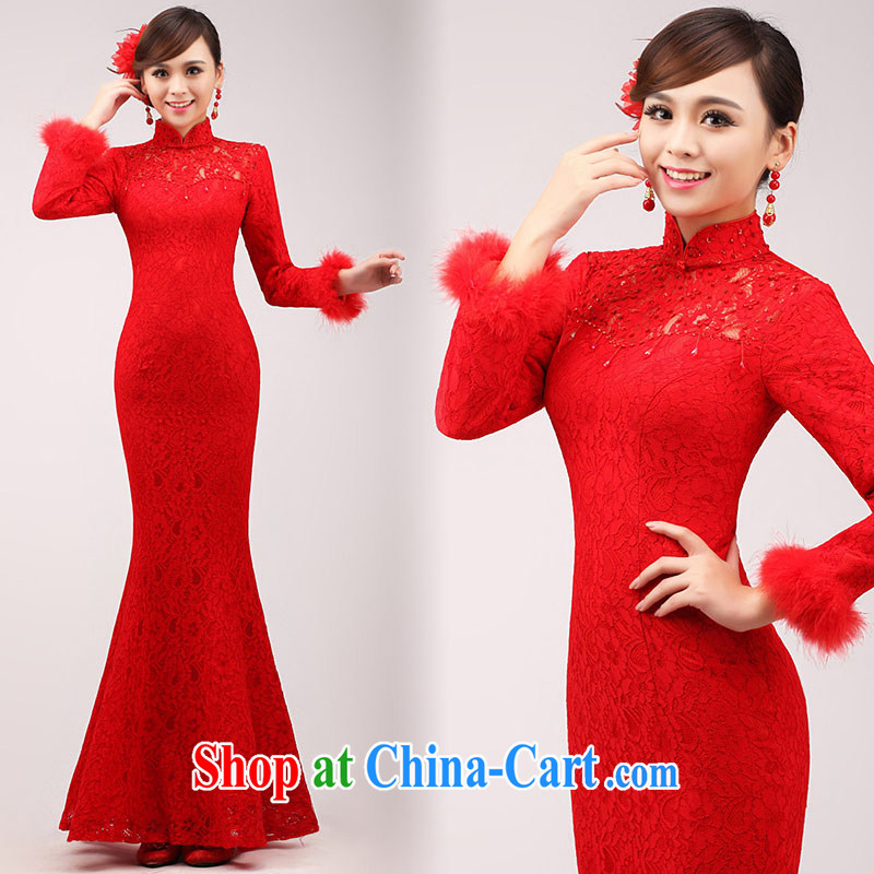 Marriage true love bridal toast service 2015 stylish new red wedding dress Chinese improved duration, crowsfoot dresses winter red XL, married love, shopping on the Internet