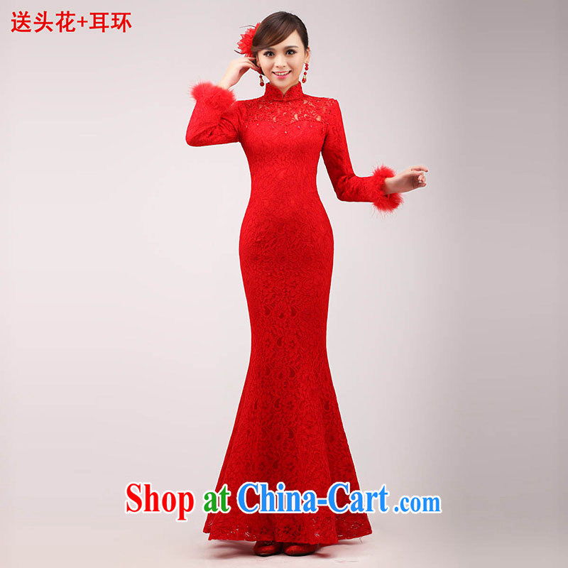Marriage true love bridal toast service 2015 stylish new red wedding dress Chinese improved duration, crowsfoot dresses winter red XL, married love, shopping on the Internet