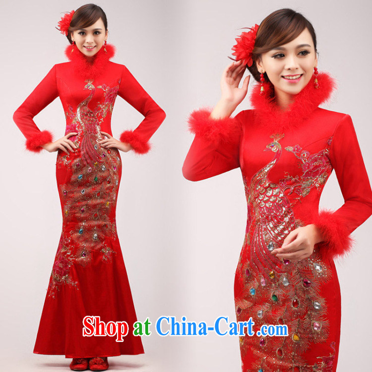 Marriages served toast 2015 new stylish red long-sleeved long dress Chinese improved cheongsam winter clothing female Red XL pictures, price, brand platters! Elections are good character, the national distribution, so why buy now enjoy more preferential! Health