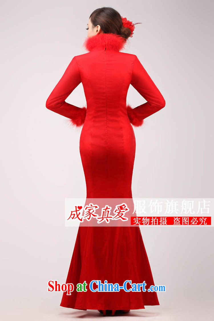 Marriages served toast 2015 new stylish red long-sleeved long dress Chinese improved cheongsam winter clothing female Red XL pictures, price, brand platters! Elections are good character, the national distribution, so why buy now enjoy more preferential! Health
