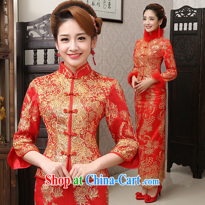 married love toast Service Bridal 2015 new Chinese wedding dresses, long-serving reel long-sleeved dresses Phoenix winter use the red single XL, family love, and shopping on the Internet
