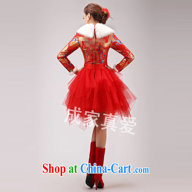 Bride wedding toast service 2014 new cheongsam dress red long-sleeved short dresses larger graphics thin winter clothing female Red XXL, married love, shopping on the Internet