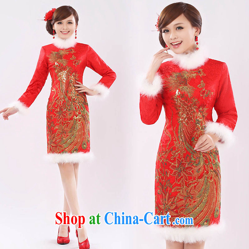 Getting married is really love marriages served toast 2014 new stylish retro long-sleeved short, high-waist pregnant women cheongsam dress winter clothing female Red XL, married love, shopping on the Internet