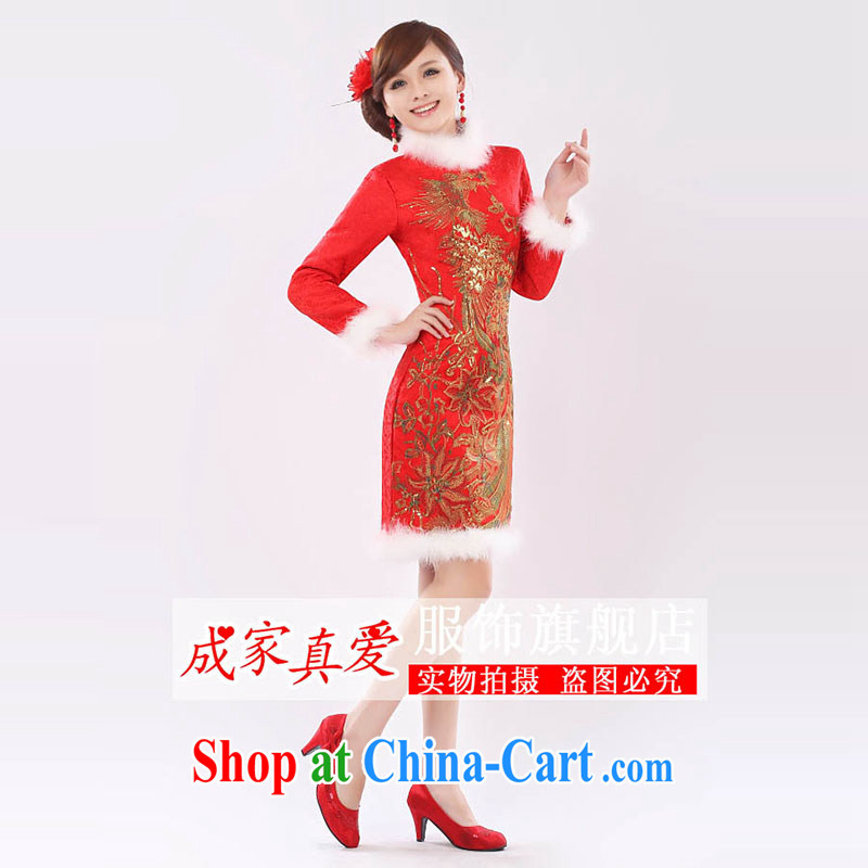 Getting married is really love marriages served toast 2014 new stylish retro long-sleeved short, high-waist pregnant women cheongsam dress winter clothing female Red XL, married love, shopping on the Internet