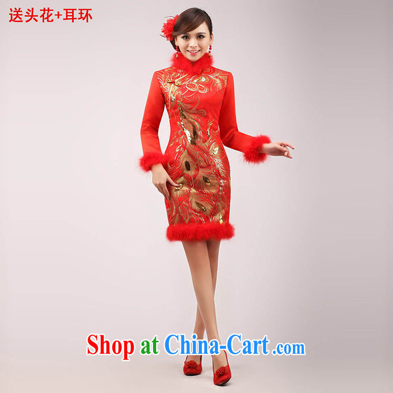 married love marriages served toast winter 2015 new stylish dress red improved cheongsam long-sleeved short winter clothing female white hair XXL, married love, shopping on the Internet