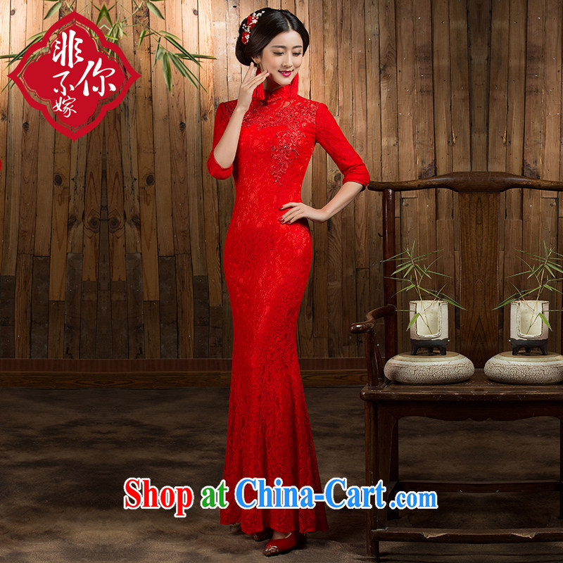 wedding dresses bridal dresses serving toast dresses new 2014 autumn the crowsfoot retro improved long marriage Red Red 2 XL