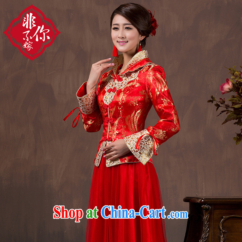 2014 autumn and winter wedding dresses Chinese large, Bride with long-sleeved red dress long, Retro wedding toast serving thick, s, non-you are not married, and shopping on the Internet