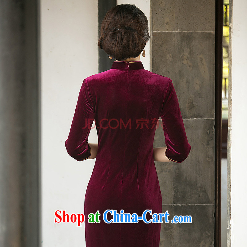 A property, 2015 spring new long cheongsam high on the truck sexy female daily improved stylish dress show 7 sub-cuff velvet cheongsam dress red M, property, language (wuyouwuyu), shopping on the Internet