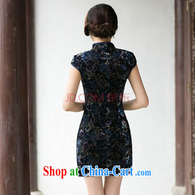 And there are Chinese Spring 2015 New boutique women Beauty velvet cheongsam dress stylish improved retro short-sleeved dresses blue XXL, property, language (wuyouwuyu), online shopping