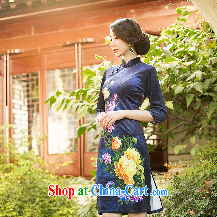 Property is property, 2015 New National wind girls with the velvet cheongsam beauty skirt stylish improved retro short cheongsam blue XXL pictures, price, brand platters! Elections are good character, the national distribution, so why buy now enjoy more preferential! Health