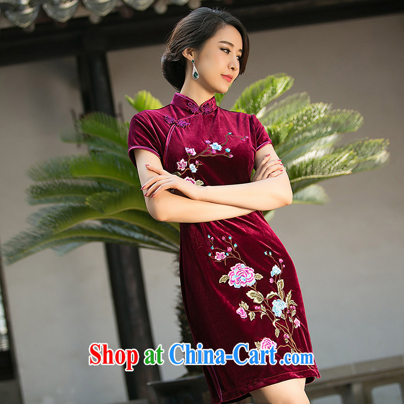A Chinese Spring 2015 new Stylish retro color embroidered cheongsam Daily Beauty style wool short cheongsam dress red XXL, property, language (wuyouwuyu), online shopping