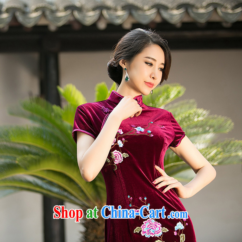 A Chinese Spring 2015 new Stylish retro color embroidered cheongsam Daily Beauty style wool short cheongsam dress red XXL, property, language (wuyouwuyu), online shopping