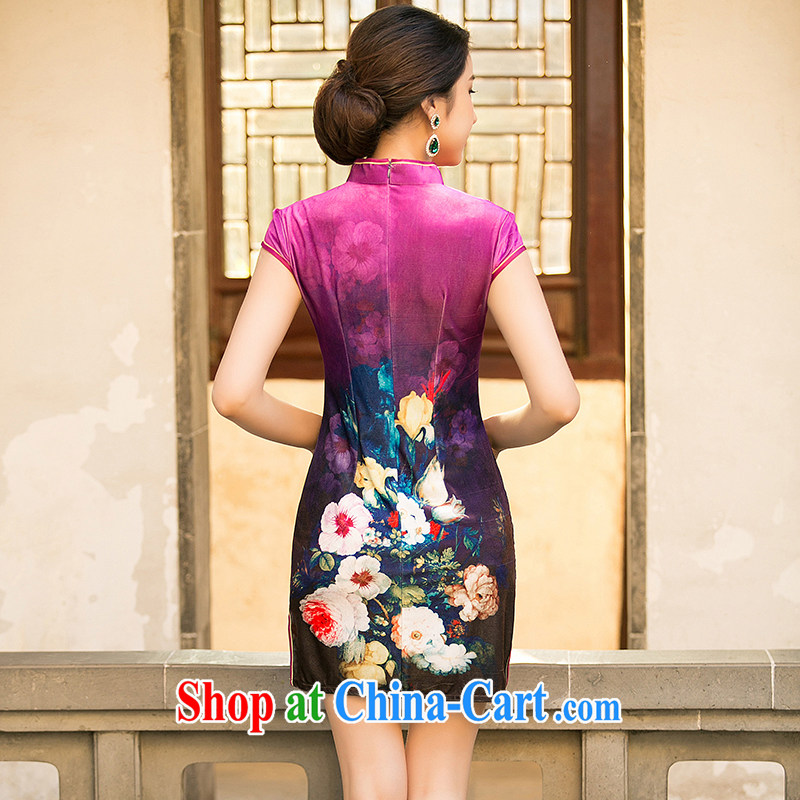 A property, 2015 new gold velour cheongsam dress Autumn with improved stylish short-sleeve retro style girl cheongsam dress, short of red XXL, property, language (wuyouwuyu), online shopping
