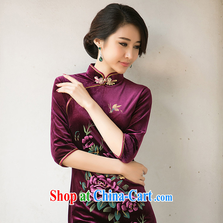 A property, 2015 spring new high-end embroidered cheongsam improved Stylish retro daily video thin elegant velour cheongsam dress black XXL pictures, price, brand platters! Elections are good character, the national distribution, so why buy now enjoy more preferential! Health