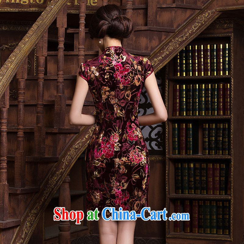 A Chinese qipao refined and stylish new 2015 spring sense of beauty daily short-sleeved silk graphics thin short cheongsam dress red XXL, property, language (wuyouwuyu), online shopping