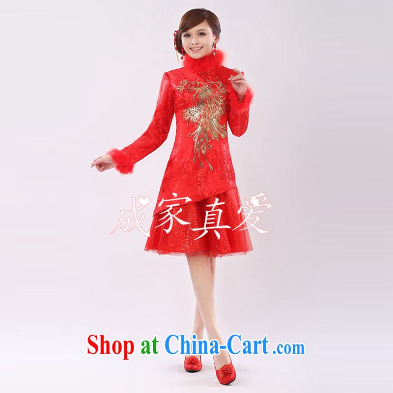 married love marriages served toast 2015 new dress cheongsam red short-sleeved red antique dresses winter clothing female Red XL, married love, shopping on the Internet