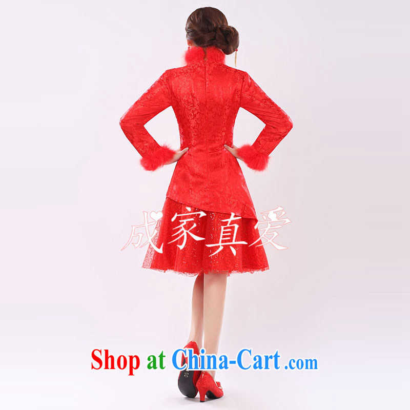 married love marriages served toast 2015 new dress cheongsam red short-sleeved red antique dresses winter clothing female Red XL, married love, shopping on the Internet